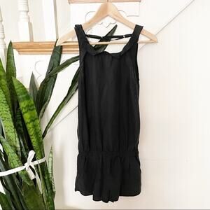 GUESS black silk open back ruffle detail romper S